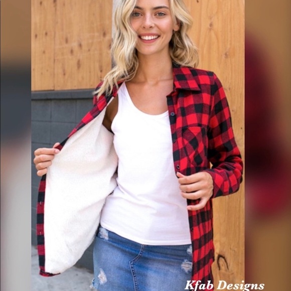 New! Clearance 🍇 buffalo Plaid Sherpa fleece lined flannel Top - Picture 9 of 12